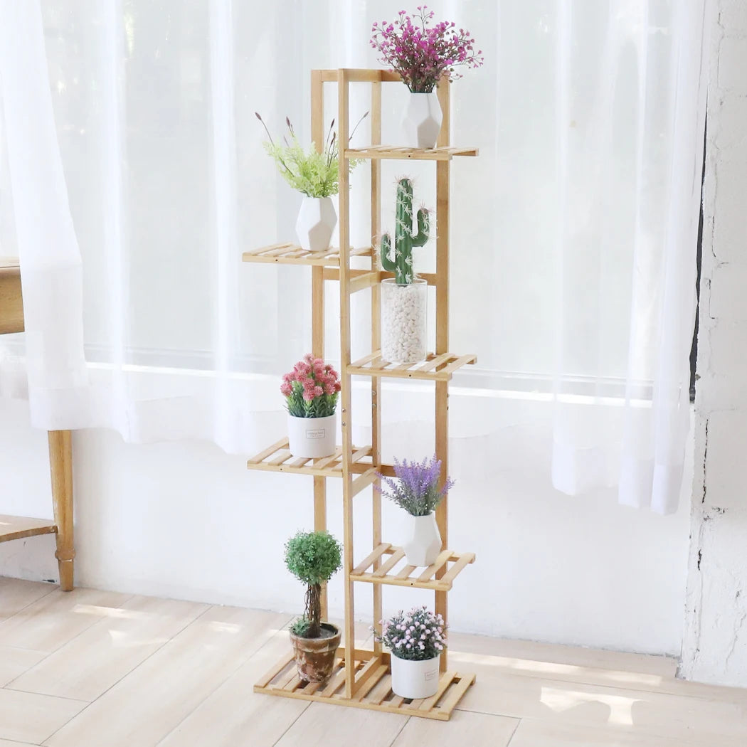 Bamboo Corner Tall Plant Stand Rack Multiple Flower Holder Shelf Indoor Outdoor