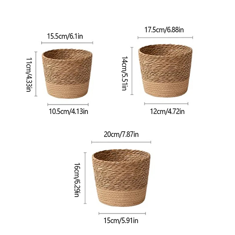 1PC Straw Weaving Flower Plant Pot Wicker Basket Rattan Flowerpot Storage Basket Garden Flowerpot Handmade Woven Planter Basket