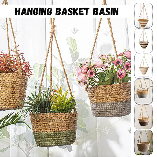 Rattan Woven Hanging Basket Flower Pot Handmade Straw Woven Plant Hangers Home Garden Decor Hanging Planter Flowerpot