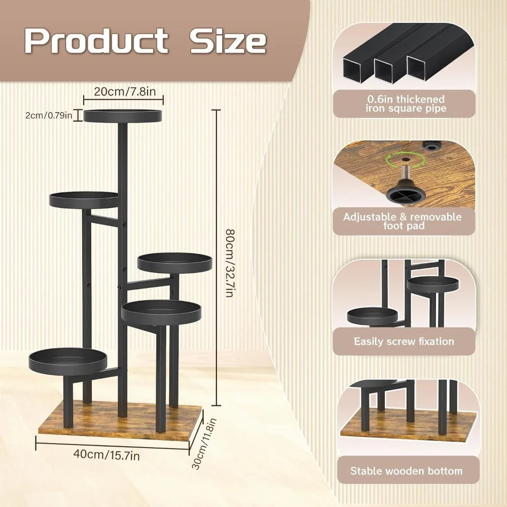 5 Tier Plant Stand Indoor, Metal Corner Plant Stands Tall for Multiple Plants, Tiered Iron Flower Display Holders Shelf Rack