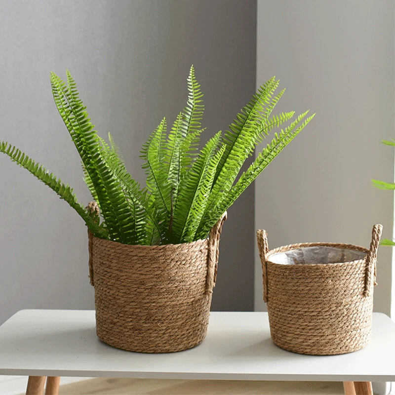 Woven Planter Basket Laundry Storage Decorative Basket Handmade Straw Rattan Plant Flower Pot Storage Basket Home Garden Decor