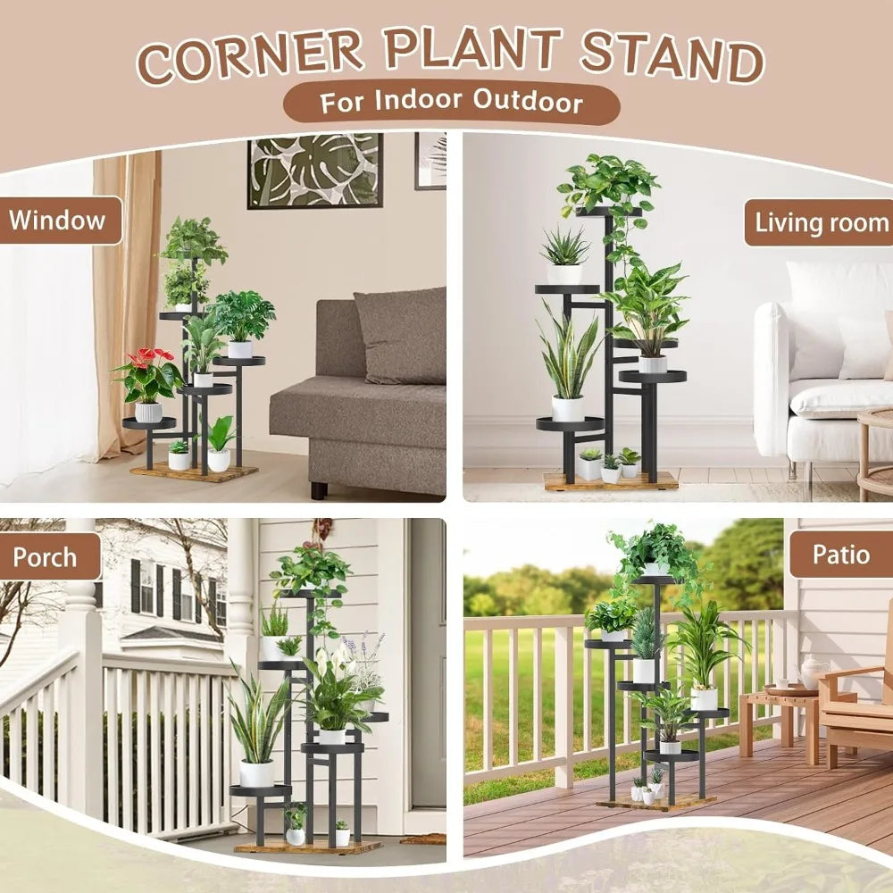 5 Tier Plant Stand Indoor, Metal Corner Plant Stands Tall for Multiple Plants, Tiered Iron Flower Display Holders Shelf Rack