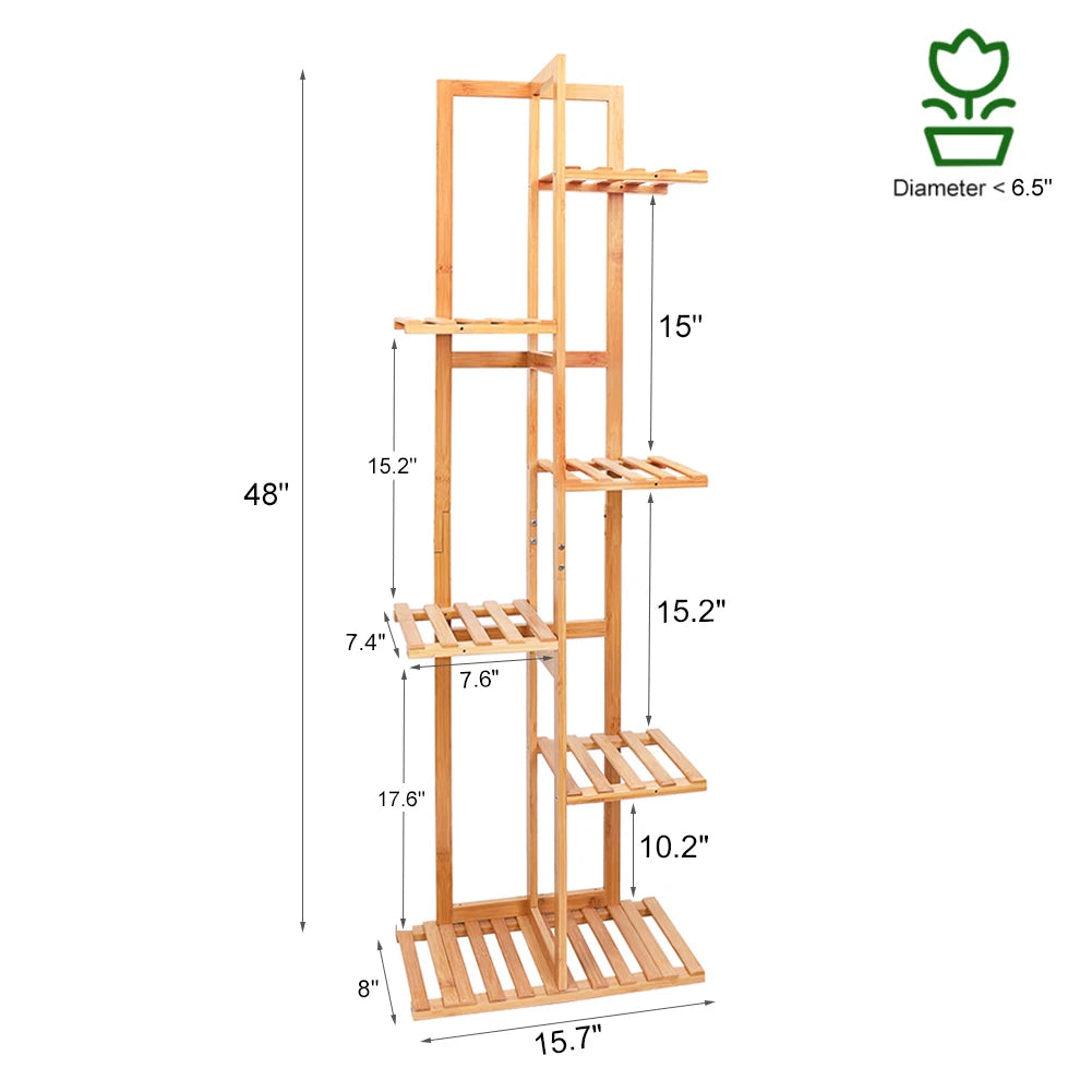 Bamboo Corner Tall Plant Stand Rack Multiple Flower Holder Shelf Indoor Outdoor