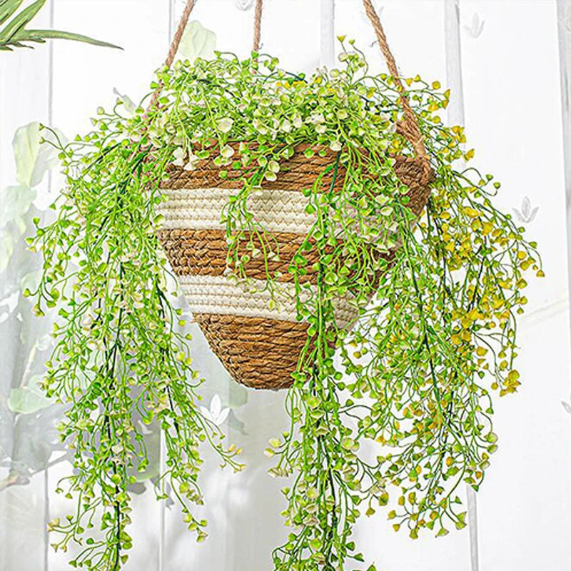 Rattan Woven Hanging Basket Flower Pot Handmade Straw Woven Plant Hangers Home Garden Decor Hanging Planter Flowerpot