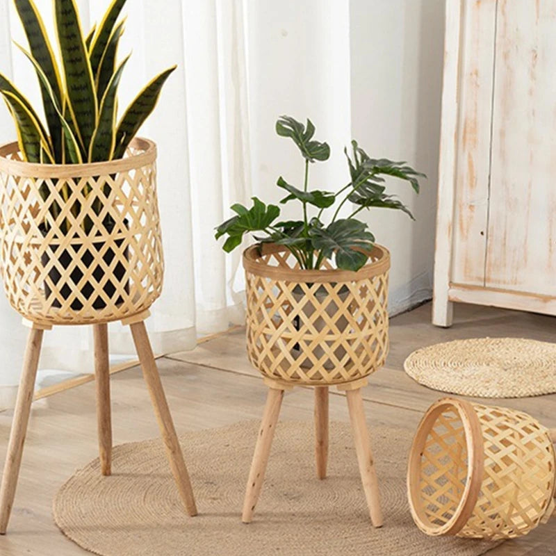 Lightweight Excellent Woven Planter Pot Holder Flower Display Shelf Eye-catching Plant Stand Wide Application for Patio