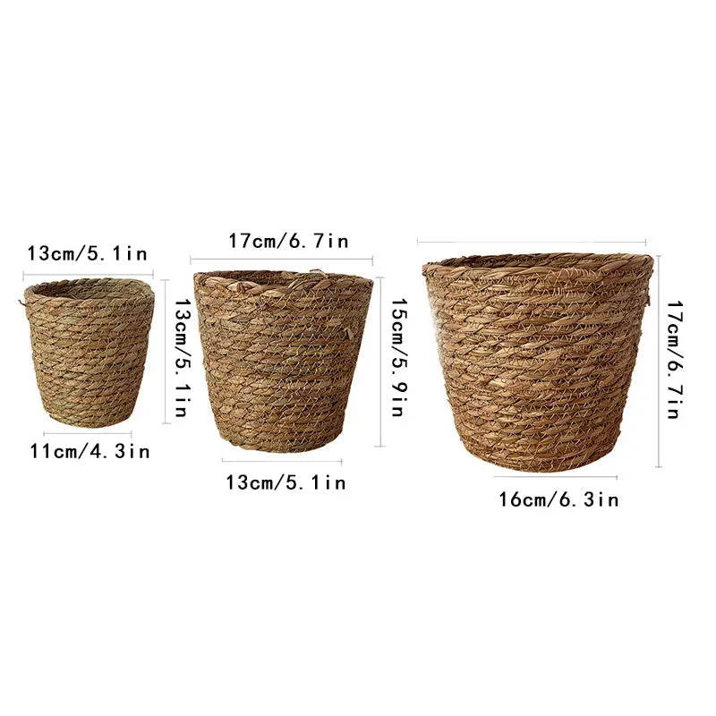 New Vintage Planters Imitation Rattan Flower Stand Woven Storage Basket with Wooden Legs Plant Pot Stand Holder Basket Organizer