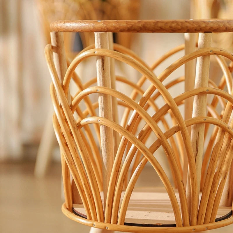 Woven Plant Pot Stand with Wooden Legs Indoor Rattan Basket Flower Pots Stand