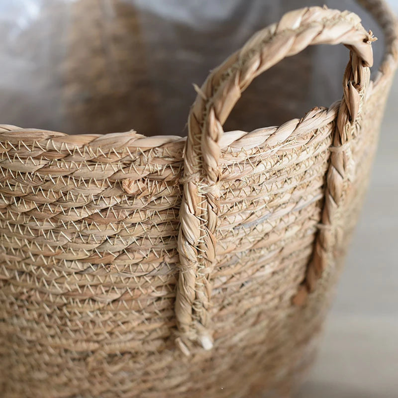 Woven Planter Basket Laundry Storage Decorative Basket Handmade Straw Rattan Plant Flower Pot Storage Basket Home Garden Decor