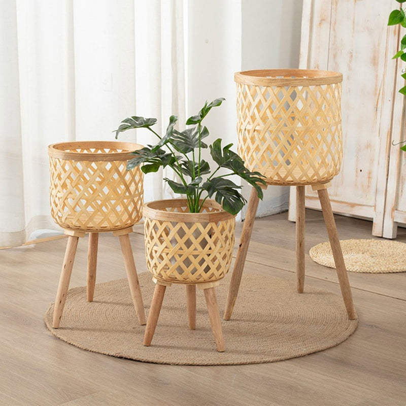 Lightweight Excellent Woven Planter Pot Holder Flower Display Shelf Eye-catching Plant Stand Wide Application for Patio