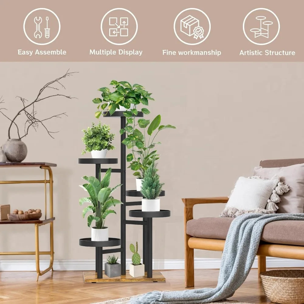 5 Tier Plant Stand Indoor, Metal Corner Plant Stands Tall for Multiple Plants, Tiered Iron Flower Display Holders Shelf Rack