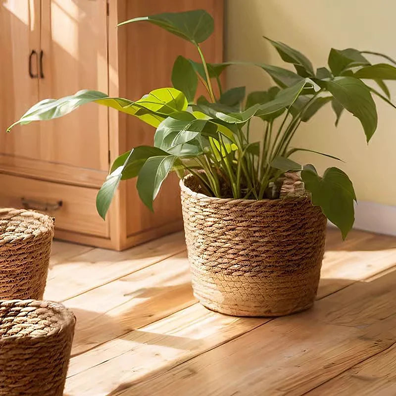 1PC Straw Weaving Flower Plant Pot Wicker Basket Rattan Flowerpot Storage Basket Garden Flowerpot Handmade Woven Planter Basket