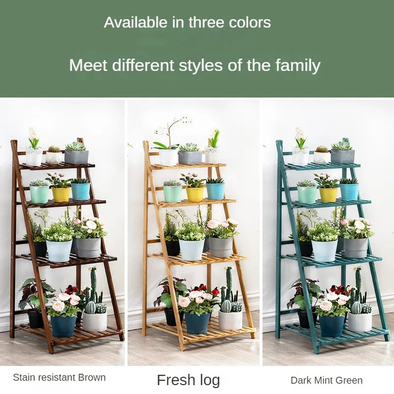 Folding Flower Rack Indoor Solid Wood Flower Pot Rack Floor Standing Balcony Trapezoidal Hanging Basket Green Luo Pot