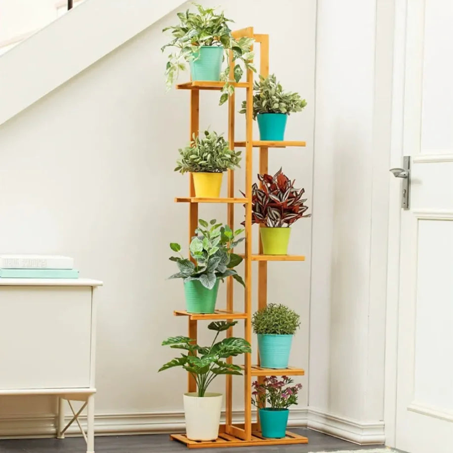 Bamboo Corner Tall Plant Stand Rack Multiple Flower Holder Shelf Indoor Outdoor