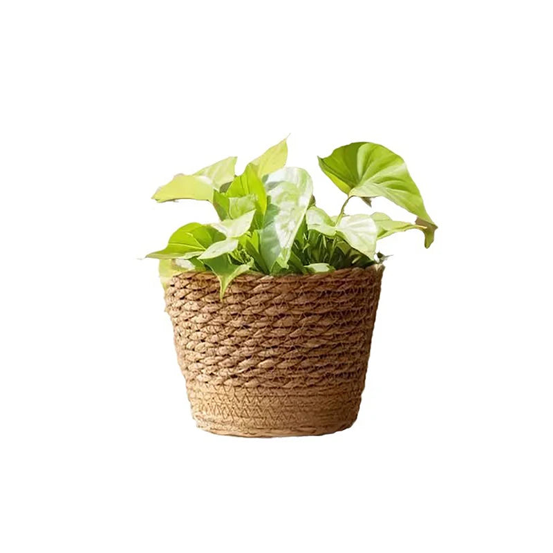 1PC Straw Weaving Flower Plant Pot Wicker Basket Rattan Flowerpot Storage Basket Garden Flowerpot Handmade Woven Planter Basket